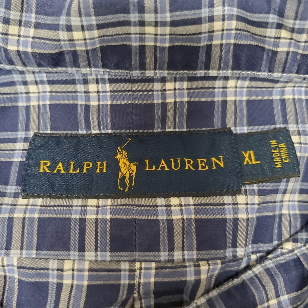 Ralph Lauren Men's Long Sleeve Button Down Shirt Pocket Blue Plaid Cotton XL - Picture 2 of 16